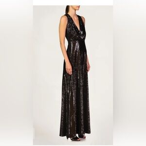 NWT Halston Harlan Folded Drape Gown Black Micro Sequins Size 10